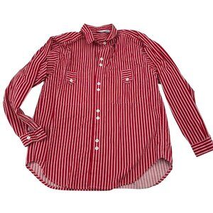 Vintage Pinot Noir Red & White Striped Button-Up Shirt With Chest Pockets